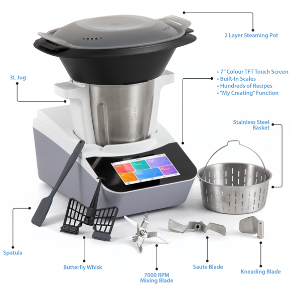 Sealey | Baridi Smart Thermo-Cooker with 7" Touchscreen & App-Guided Recipes with 18 Preset Functions - DH189