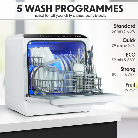 Sealey | Baridi 2-4 Place Settings Mini Portable Tabletop Dishwasher, 5 Wash Functions - DH224A