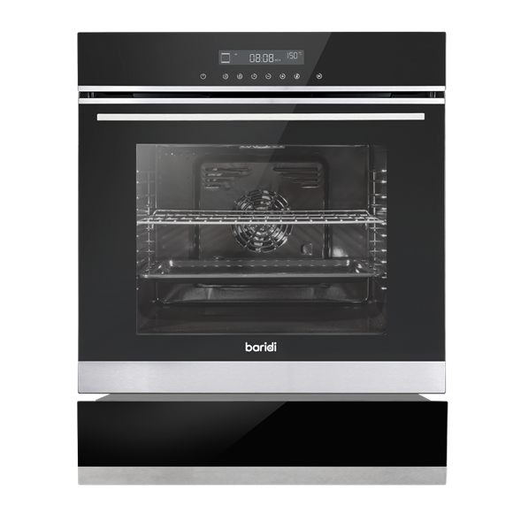 Sealey | Baridi Integrated Fan-Assisted Electric Oven 60cm 72L Capacity with Warming Drawer - Black/Stainless Steel - DH235