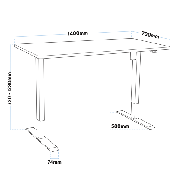 Sealey | Dellonda Black Electric Height Adjustable Standing Desk with Memory, Quiet, 1400x700mm - DH245