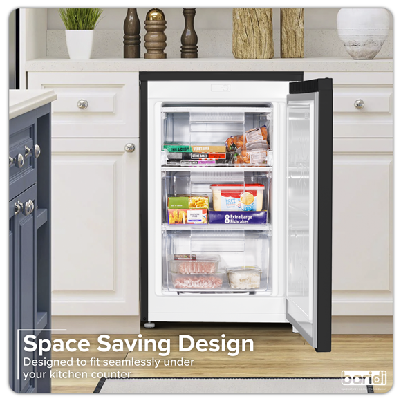 Baridi 55cm Undercounter Freezer with Adjustable Thermostat, 85L - Black - SE-DH251