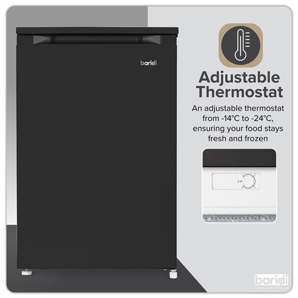 Baridi 55cm Undercounter Freezer with Adjustable Thermostat, 85L - Black - SE-DH251