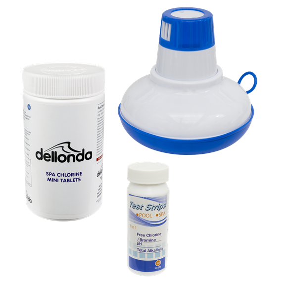 Sealey | Dellonda Hot Tub/Spa & Swimming Pool Chlorine Pack includes Chlorine Mini Tabs 1kg, Chemical Floaters & 3-in-1 Test Strips - DL97