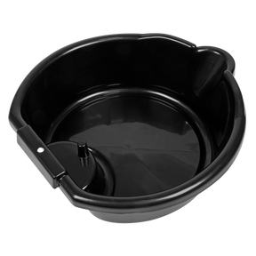 The Sealey Oil Drain Pan 4.5L - DRP00, made from durable black plastic, features a built-in handle and spout, making it perfect for an efficient oil change or draining oil filters.