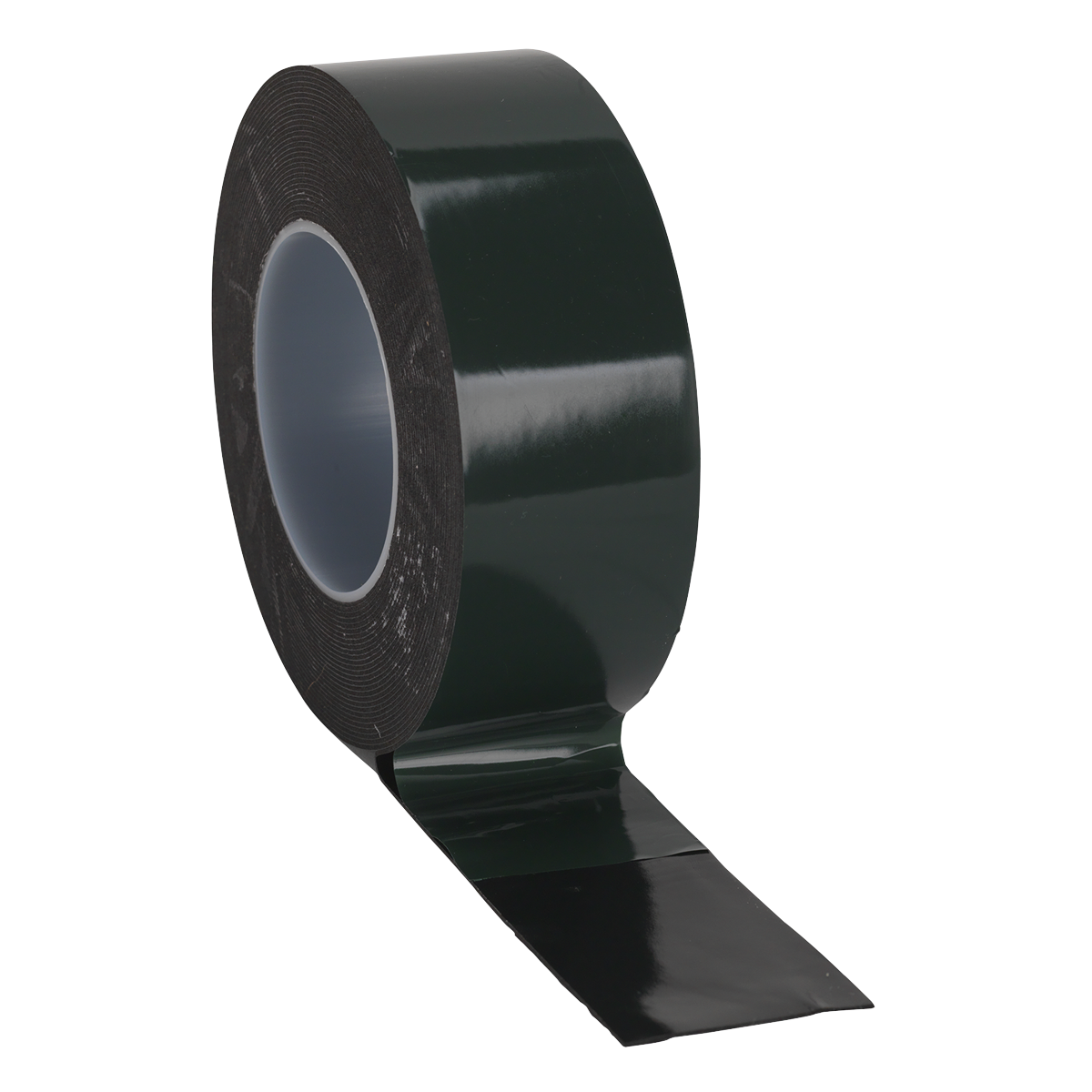 A partial roll of Sealey's Double-Sided Adhesive Foam Tape (50mm x 10m) with green backing, product DSTG5010, displayed on a white background.