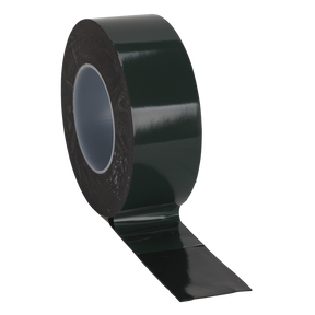 A partial roll of Sealey's Double-Sided Adhesive Foam Tape (50mm x 10m) with green backing, product DSTG5010, displayed on a white background.