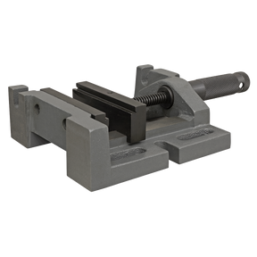 The Sealey Drill Vice 100mm 3-Way - DV3D, featuring a rotating handle for tightening and flat jaws for securely holding objects in place, is an essential addition to any workshop equipped with a milling machine.