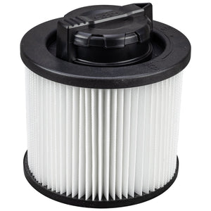 Introducing the SIP D?WALT Cartridge Filter - SIP-DXVC4001, a cylindrical air filter with a black plastic top and bottom. It features pleated white filtering material designed for superior particle filtration. This washable and reusable filter ensures long-lasting performance.