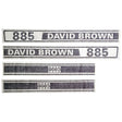 Decal set "David Brown 885" with bold lettering and separating lines featuring serial number-like elements, ideal for Case IH equipment. Available as Sparex Part No. S.63344.