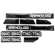 Decal Set - Ford / New Holland featuring the text "NEW HOLLAND" and numeric labels 6640, 5640, and 7740, arranged on a white background | Sparex Part No. S.68253 by Sparex.