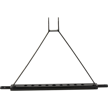 Black metal bicycle wall rack built by Sparex featuring a triangular frame and nine mounting holes for secure installation. The Drawbar Hitch System (Cat. 1) has an overall height of 730mm, designed for optimal bike storage. Sparex Part No.S.144790.