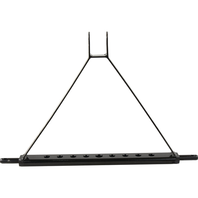 Black metal bicycle wall rack built by Sparex featuring a triangular frame and nine mounting holes for secure installation. The Drawbar Hitch System (Cat. 1) has an overall height of 730mm, designed for optimal bike storage. Sparex Part No.S.144790.