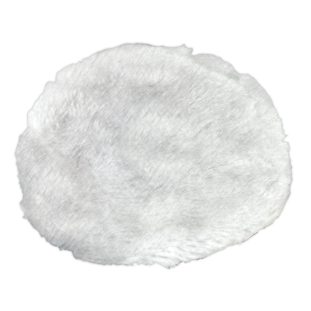 White furry round rug with an uneven edge, set against a plain background, perfect for showcasing your Sealey Terry Bonnet 150mm for ER150P (Model No. ER150P.TB) polisher.