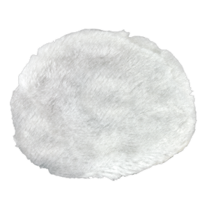 White furry round rug with an uneven edge, set against a plain background, perfect for showcasing your Sealey Terry Bonnet 150mm for ER150P (Model No. ER150P.TB) polisher.