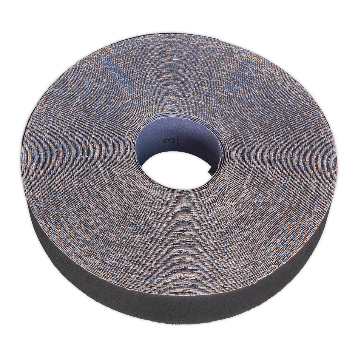 A roll of Emery Roll Blue Twill 25mm x 50m 60 Grit adhesive tape, featuring a blue twill backing and an inner core, is perfect for various projects. Brought to you by Sealey.