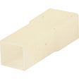 The Electrical Connector Housing Male 1 Pole (Sparex Part No. S.13573) is a rectangular beige plastic component with a hollow opening on one end, ideal for single-pole applications and provided by Sparex.