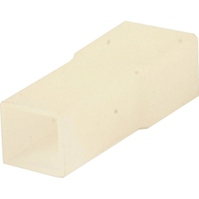 The Electrical Connector Housing Male 1 Pole (Sparex Part No. S.13573) is a rectangular beige plastic component with a hollow opening on one end, ideal for single-pole applications and provided by Sparex.