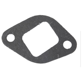 The Sparex Part No.S.41350 Exhaust Manifold Gasket from Sparex features a black, irregularly shaped design with two circular holes and a rectangular hole in the center, making it perfect for ensuring a secure fit between the head and manifold of Perkins Engine models.