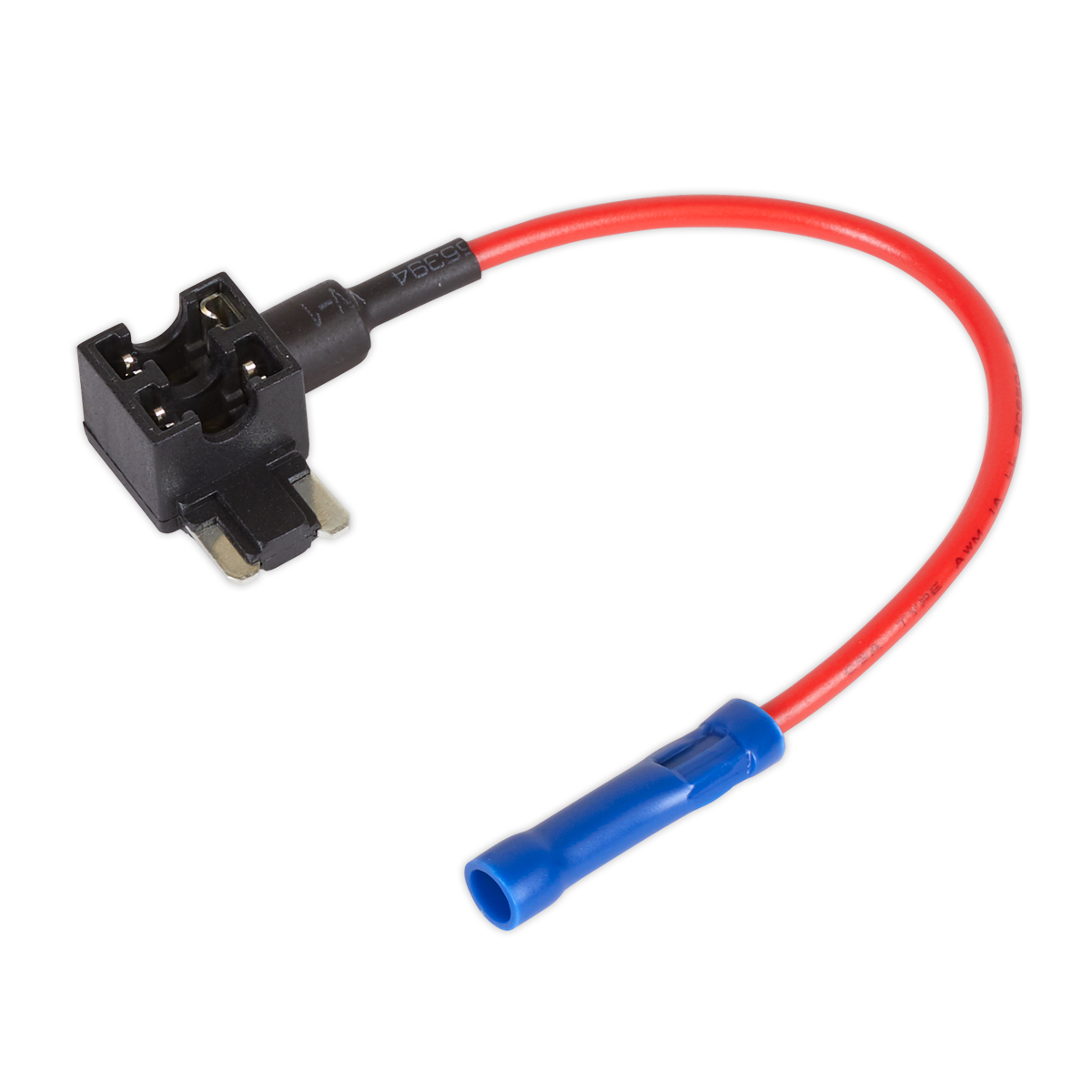 The Sealey Accessory Circuit Micro Fuse Holder Link 15A, Pack of 2 (model FHLMIC15) is perfect for accessory circuit installations. It features a mini blade fuse tap adapter connected to a red wire with a blue insulated terminal end and supports up to a maximum current of 15A.