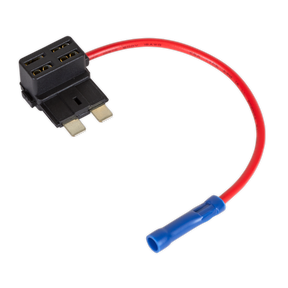 Introducing the Sealey Accessory Circuit Fuse Holder Link 15A Pack of 2, model FHLSTA15, featuring a red 16 gauge wire, a blue insulated connector, and a reliable fuse holder for your accessory circuit.