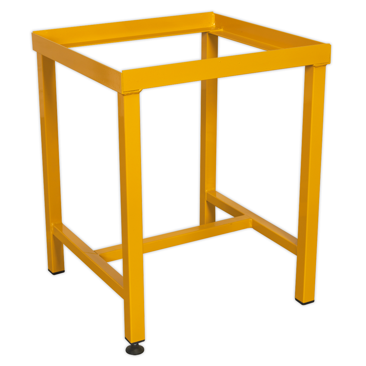 The Sealey Floor Stand for FSC04 - FSC04ST is a yellow metal frame stool featuring four legs, an open rectangular top, and a powder-coated finish for enhanced durability.