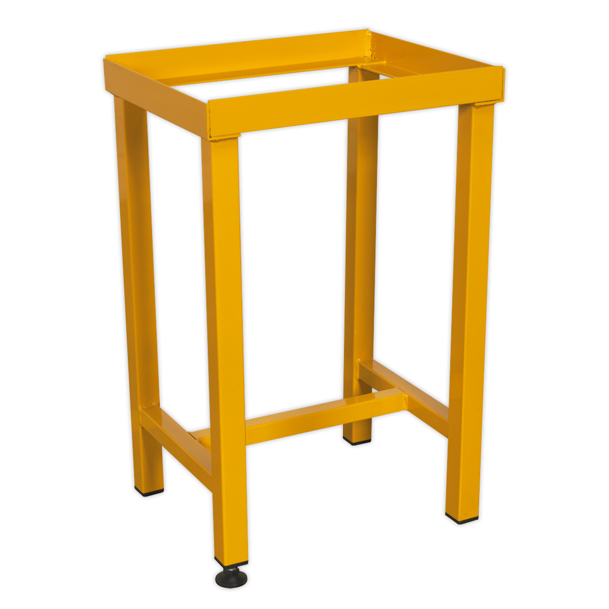 A robust yellow metal stand with four legs, branded as Sealey’s Floor Stand for FSC06 - FSC06ST, featuring a square opening at the top designed to support objects.