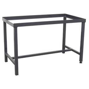 The Sealey Floor Stand for FSC15 - FSC15ST is a rectangular steel frame, grey powder coated for added durability, featuring four legs and a crossbar at the base, providing a sturdy metal stand without a tabletop.