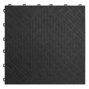 Polypropylene Floor Tile 400 x 400mm - Black Treadplate - Pack of 9 - FT3B - Farming Parts