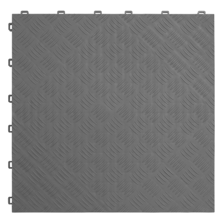Polypropylene Floor Tile 400 x 400mm - Grey Treadplate - Pack of 9 - FT3G - Farming Parts