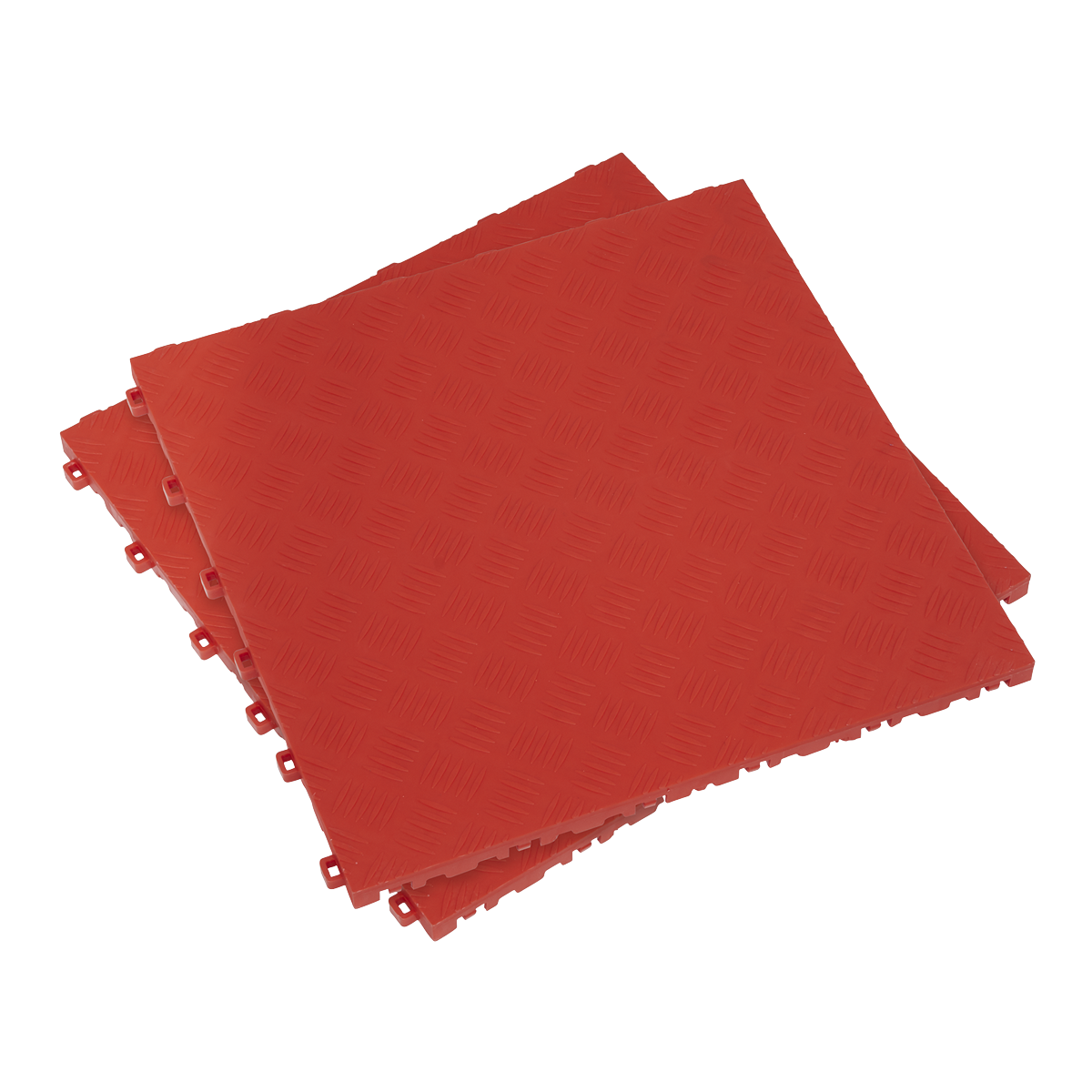 Polypropylene Floor Tile 400 x 400mm - Red Treadplate - Pack of 9 - FT3R - Farming Parts