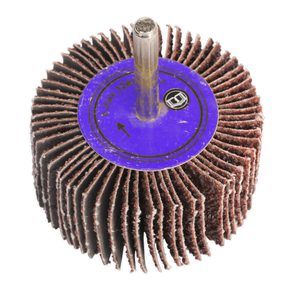 A cylindrical Sealey Flap Wheel, with a 50mm diameter and 25mm thickness, featuring an 80 grit abrasive aluminium oxide surface, a purple center label, and a 6mm protruding metal shaft for attachment to power drills (Product Code: FW502580).