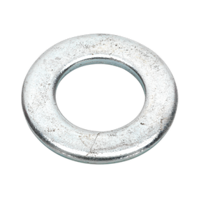 A Sealey Flat Washer DIN 125 M20 x 37mm Form A Zinc, shown against a white background, is perfect for various applications. This pack of 50 washers (FWA2037) features a circular hole in the center.