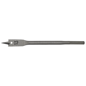 The Sealey Flat Wood Bit Ø13mm x 152mm - FWB13 is a high-performance drill bit that features a pointed tip and two cutting edges. It also includes a hex shank for secure gripping, making it ideal for drilling into wood materials.
