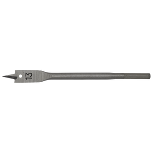 The Sealey Flat Wood Bit Ø13mm x 152mm - FWB13 is a high-performance drill bit that features a pointed tip and two cutting edges. It also includes a hex shank for secure gripping, making it ideal for drilling into wood materials.