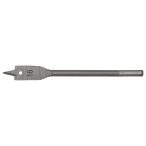 A high-performance Sealey Flat Wood Bit Ø16mm x 152mm - FWB16, featuring a flat, paddle-shaped blade with a sharp point and a hex shank.