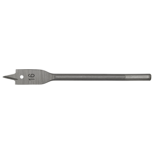 A high-performance Sealey Flat Wood Bit Ø16mm x 152mm - FWB16, featuring a flat, paddle-shaped blade with a sharp point and a hex shank.