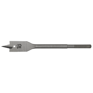 The Sealey Flat Wood Bit Ø18mm x 152mm - FWB18 is a high-performance drill bit with a sharp pointed tip and a hex shank, designed for efficient drilling through wood materials.