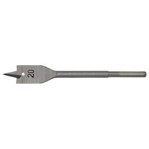 The Sealey Flat Wood Bit Ø20mm x 152mm - FWB20 is a high-performance spade drill bit with the number 20 engraved on its flat, triangular blade. It features a hex shank and a hole near the pointed tip, making it ideal for working with wood materials.