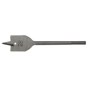 A flat wood bit by Sealey, labeled as FWB28, with a 28mm diameter and 152mm length, featuring a hex shank for added stability.