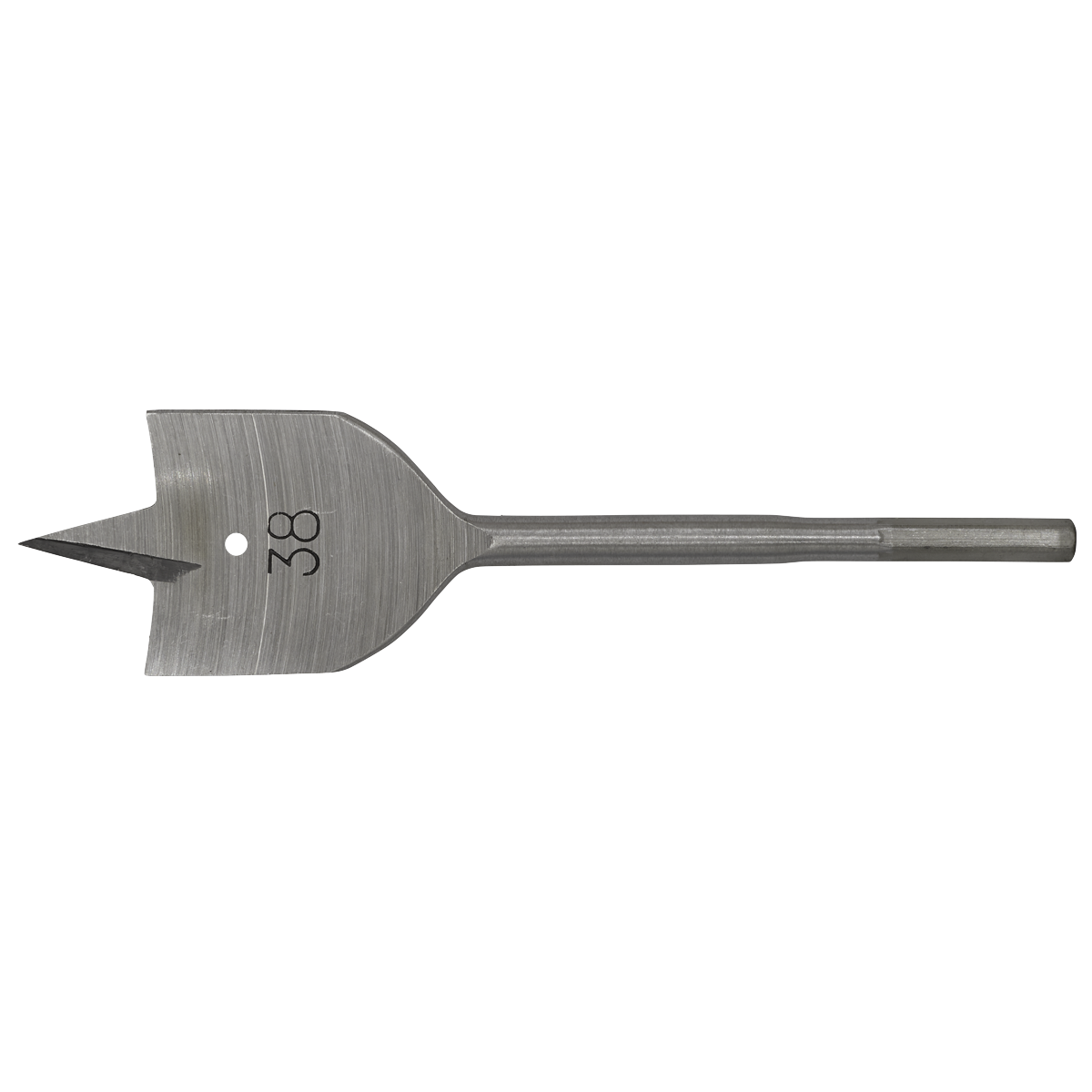 The Sealey Flat Wood Bit Ø38mm x 152mm - FWB38 is a high-performance drill bit designed for wood materials. It features a flat, wide shape with a pointed tip for efficient cutting and a hex shank for added stability.