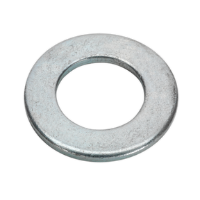 A pack of 50 Sealey Flat Washer M20 x 39mm Form C (FWC2039), each featuring a metallic design with a round hole in the center for an increased clamping area.