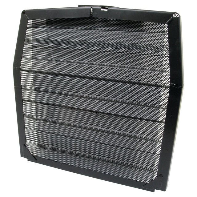 A black rectangular metal mesh grille with a slight bend, set against a white background. This specific design, known as the Front Grille (Sparex Part No.S.43557), is often found in Massey Ferguson tractor parts and embodies durability and precision under the Sparex brand name.