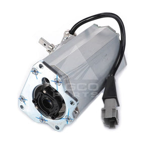 A robust Fendt - Control - G411971160023 from AGCO, featuring a metallic rectangular servo motor equipped with a black cable and connector. This model exudes the precise engineering characteristic of Favorit Vario models, complete with a front panel that showcases multiple screws and an exposed gear mechanism.