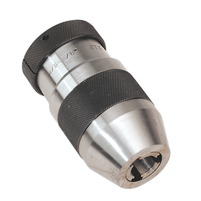 The B16 Arbor - 16mm Keyless Pillar Drill Chuck - GDMX/KC from Sealey features a ribbed, grip-enhancing surface, markings indicating a 3/8" capacity, and is made from high carbon steel.