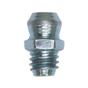 A close-up image of a Sealey Grease Nipple Straight 1/8"BSP Gas fitting from the GNI18 pack of 25, highlighting its Imperial threading at the bottom and a smooth, slightly tapered top.