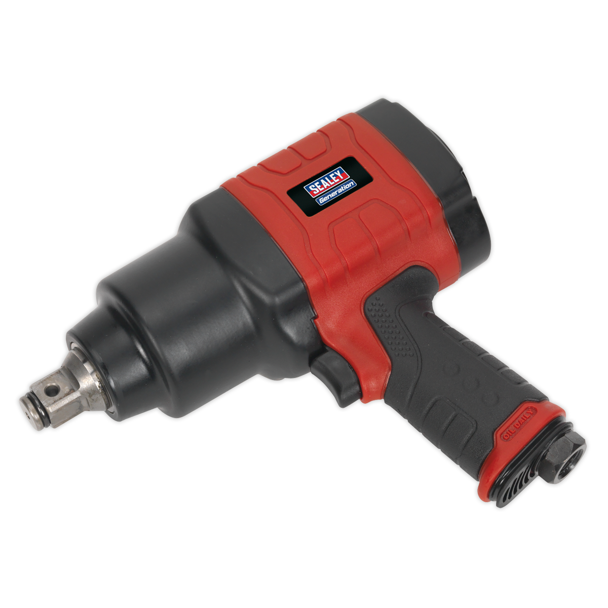 A black and red handheld power tool labeled "Composite Air Impact Wrench 3/4"Sq Drive - Twin Hammer - GSA6004" by Sealey, featuring a textured grip and designed to deliver impressive fastening torque.