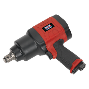 A black and red handheld power tool labeled "Composite Air Impact Wrench 3/4"Sq Drive - Twin Hammer - GSA6004" by Sealey, featuring a textured grip and designed to deliver impressive fastening torque.