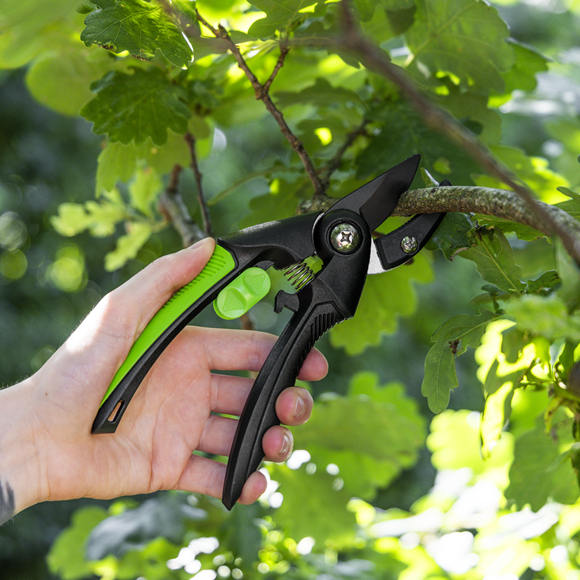 Anvil Secateurs with Soft Grip Handle, Safety Lock & Carbon Steel Blade, 208mm - SE-GTSG002