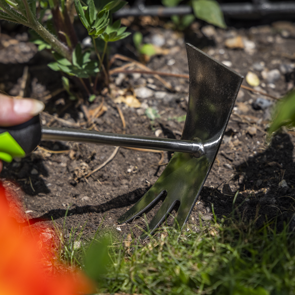 2-In-1 Garden Hand Tool with Soft Grip Handle & Stainless Steel Tines/Blade - SE-GTSG022