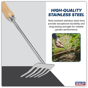 Premier Garden Hand Rake with Short Ash Handle & Stainless Steel Tines - SE-GTWH020